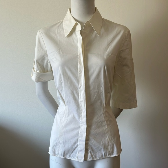 Lafayette 148 Button Down Short Sleeves Waist Tie Back Stretch Size 6 - Picture 2 of 12